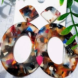 Fashion Mottled Acrylic drop Hoop Earrings